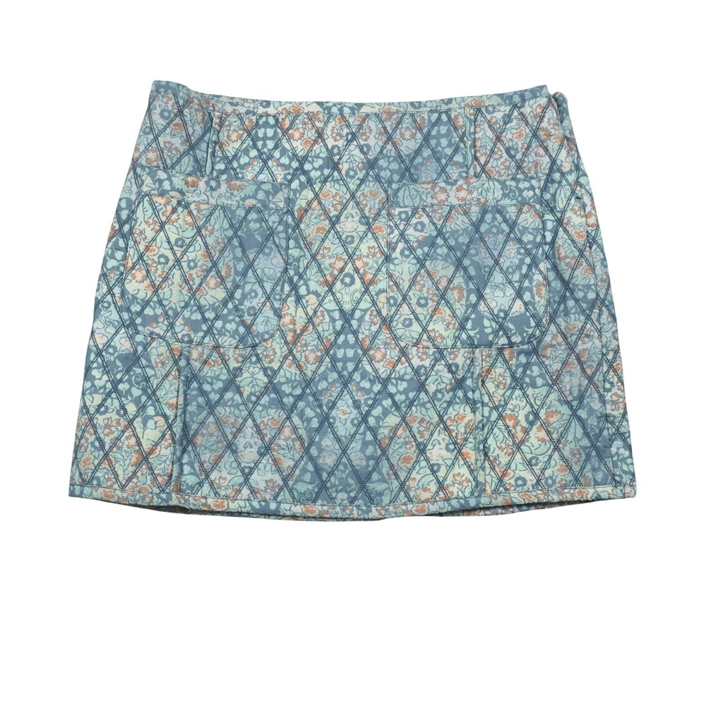 Free People NEW Tapestry Quilted Mini Skirt Blue Floral Size 10 Festival Concert